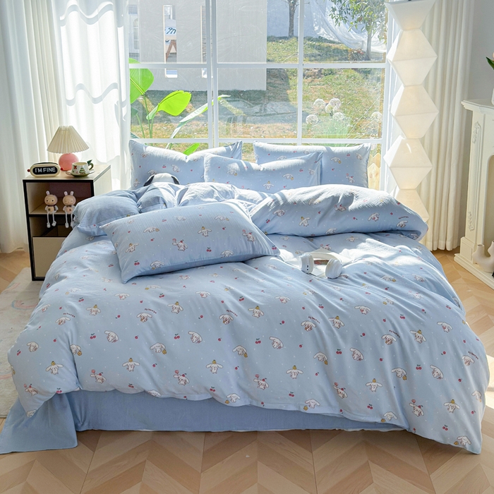 91家纺网 家纺一手货源 找家纺 王朝国际 2026新款时尚印花棉纱四件套 线条小狗