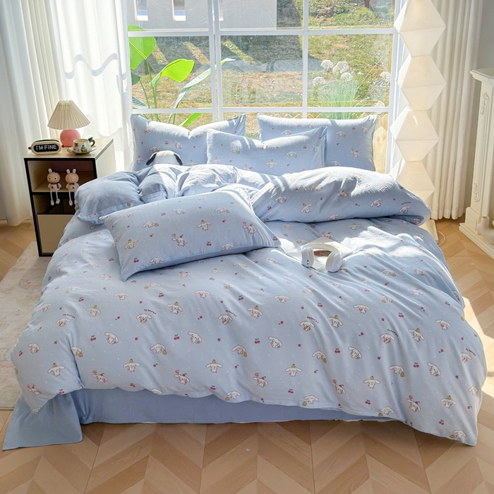 91家纺网 家纺一手货源 找家纺 王朝国际 2026新款时尚印花棉纱四件套 线条小狗