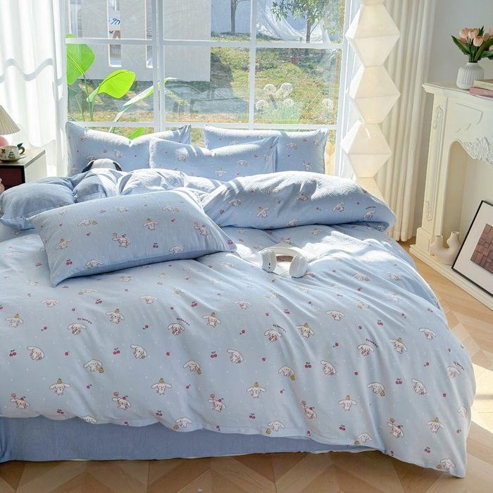 91家纺网 家纺一手货源 找家纺 王朝国际 2026新款时尚印花棉纱四件套 线条小狗