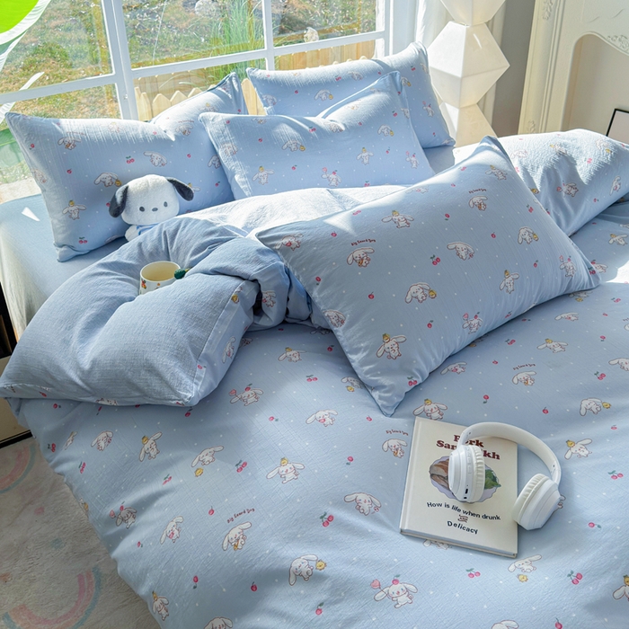 91家纺网 家纺一手货源 找家纺 王朝国际 2026新款时尚印花棉纱四件套 线条小狗