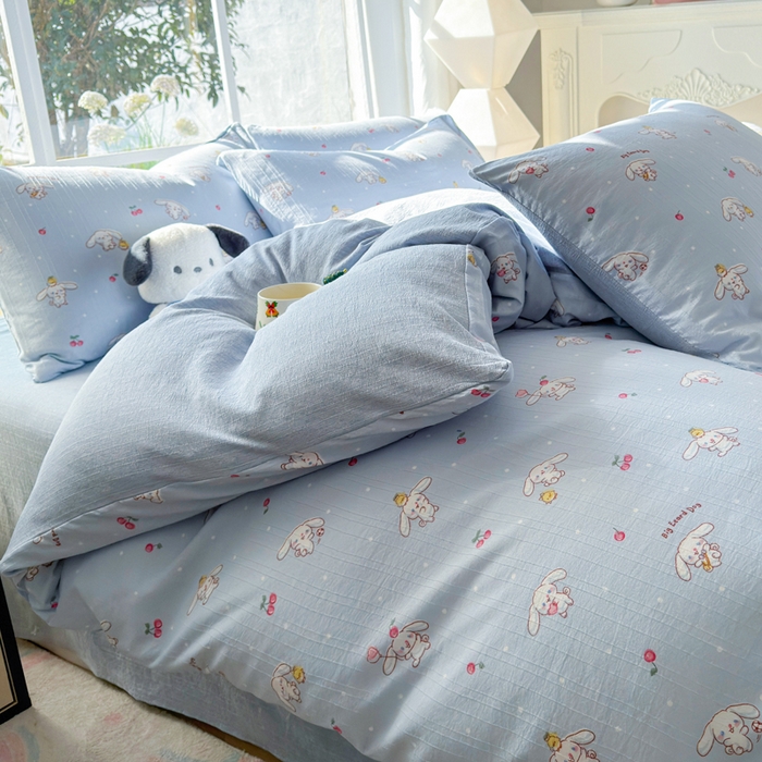 91家纺网 家纺一手货源 找家纺 王朝国际 2026新款时尚印花棉纱四件套 线条小狗