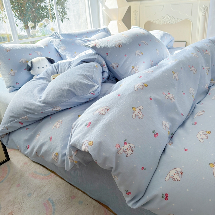 91家纺网 家纺一手货源 找家纺 王朝国际 2026新款时尚印花棉纱四件套 线条小狗