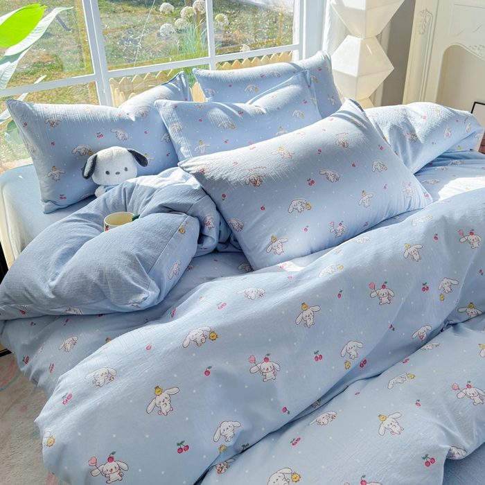 91家纺网 家纺一手货源 找家纺 王朝国际 2026新款时尚印花棉纱四件套 线条小狗