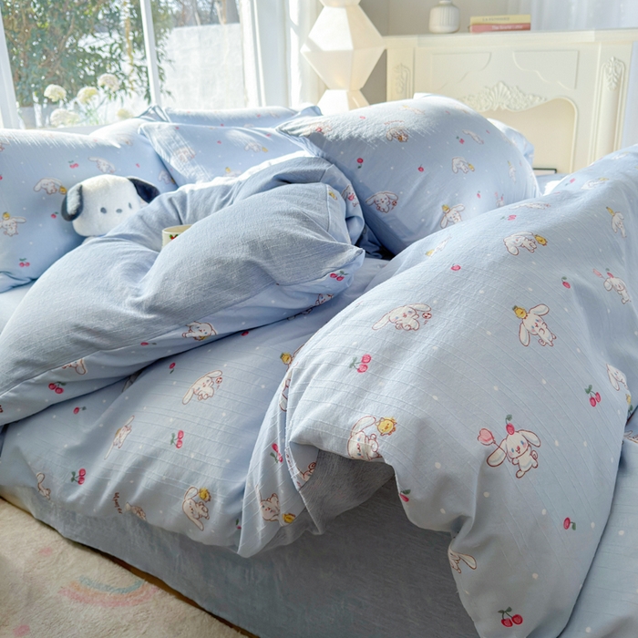 91家纺网 家纺一手货源 找家纺 王朝国际 2026新款时尚印花棉纱四件套 线条小狗