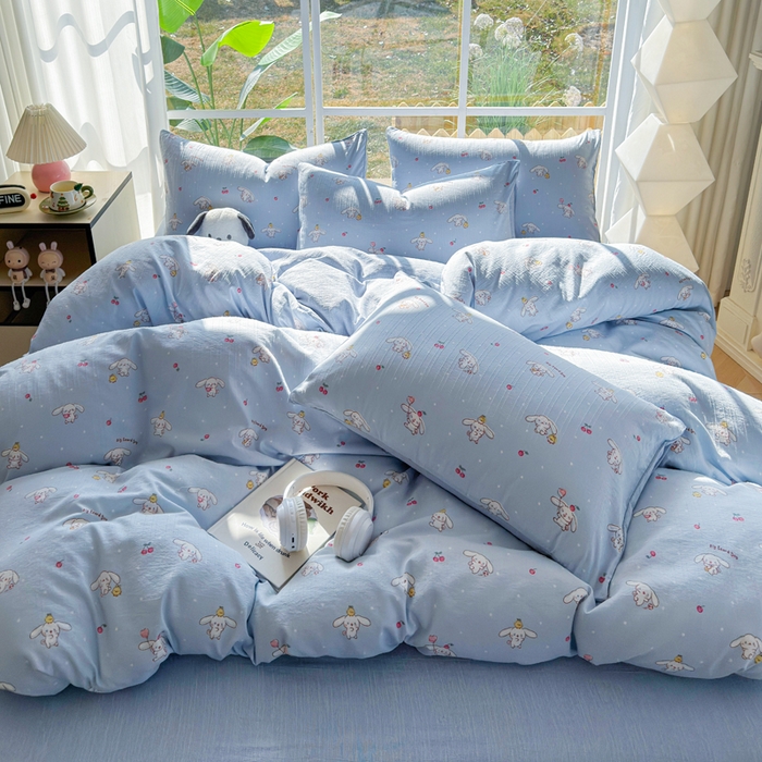 91家纺网 家纺一手货源 找家纺 王朝国际 2026新款时尚印花棉纱四件套 线条小狗