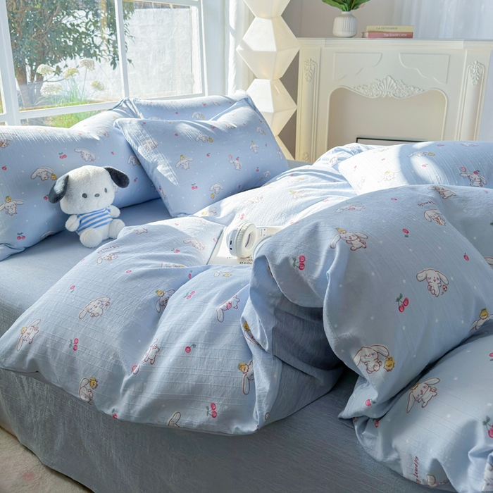 91家纺网 家纺一手货源 找家纺 王朝国际 2026新款时尚印花棉纱四件套 线条小狗