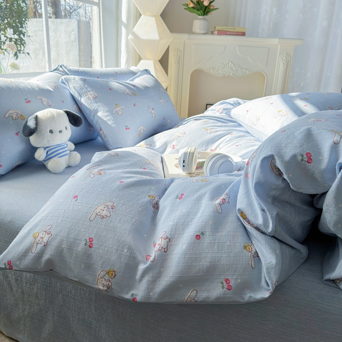 91家纺网 家纺一手货源 找家纺 王朝国际 2026新款时尚印花棉纱四件套 线条小狗