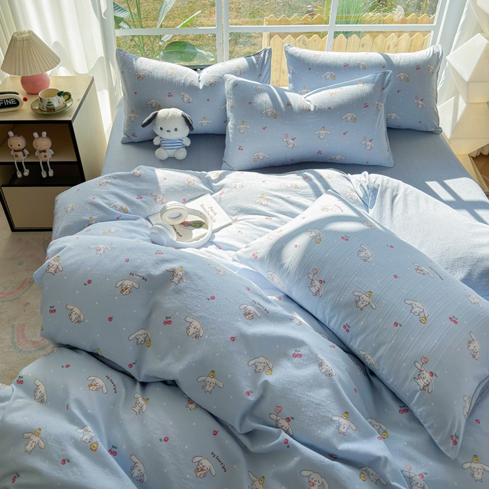 91家纺网 家纺一手货源 找家纺 王朝国际 2026新款时尚印花棉纱四件套 线条小狗