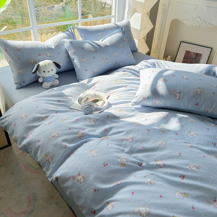 91家纺网 家纺一手货源 找家纺 王朝国际 2026新款时尚印花棉纱四件套 线条小狗