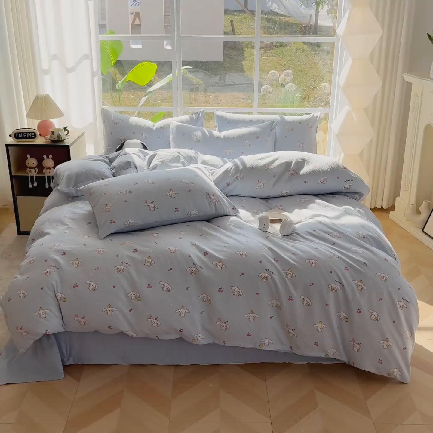 91家纺网 家纺一手货源 找家纺 王朝国际 2026新款时尚印花棉纱四件套 线条小狗