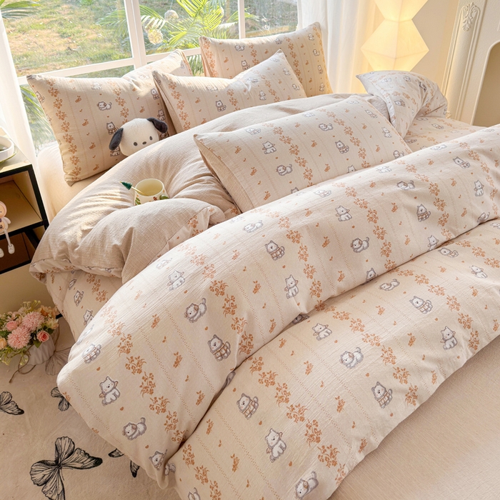 91家纺网 家纺一手货源 找家纺 王朝国际 2026新款时尚印花棉纱四件套 小汪仔