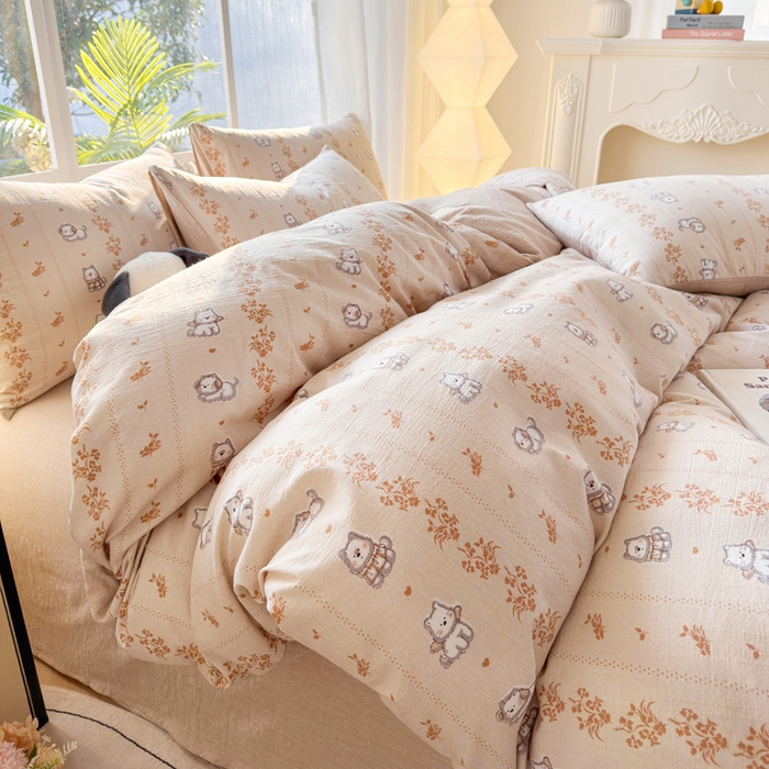 91家纺网 家纺一手货源 找家纺 王朝国际 2026新款时尚印花棉纱四件套 小汪仔