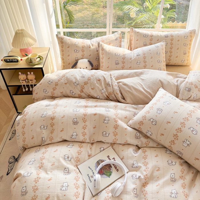 91家纺网 家纺一手货源 找家纺 王朝国际 2026新款时尚印花棉纱四件套 小汪仔