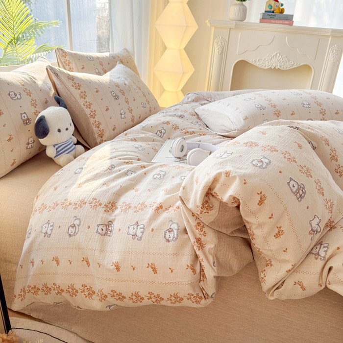 91家纺网 家纺一手货源 找家纺 王朝国际 2026新款时尚印花棉纱四件套 小汪仔