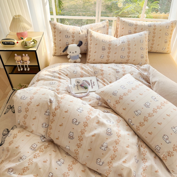 91家纺网 家纺一手货源 找家纺 王朝国际 2026新款时尚印花棉纱四件套 小汪仔