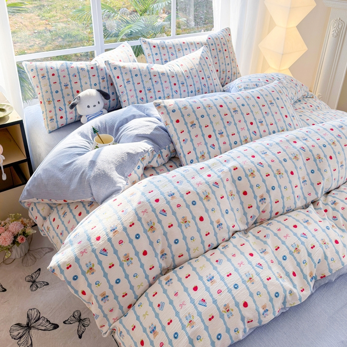 91家纺网 家纺一手货源 找家纺 王朝国际 2026新款时尚印花棉纱四件套 小熊派对