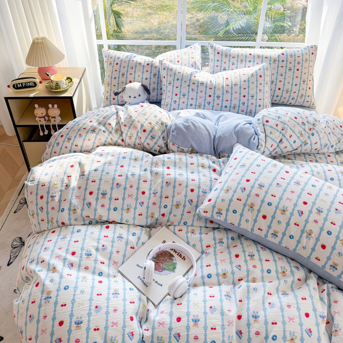 91家纺网 家纺一手货源 找家纺 王朝国际 2026新款时尚印花棉纱四件套 小熊派对