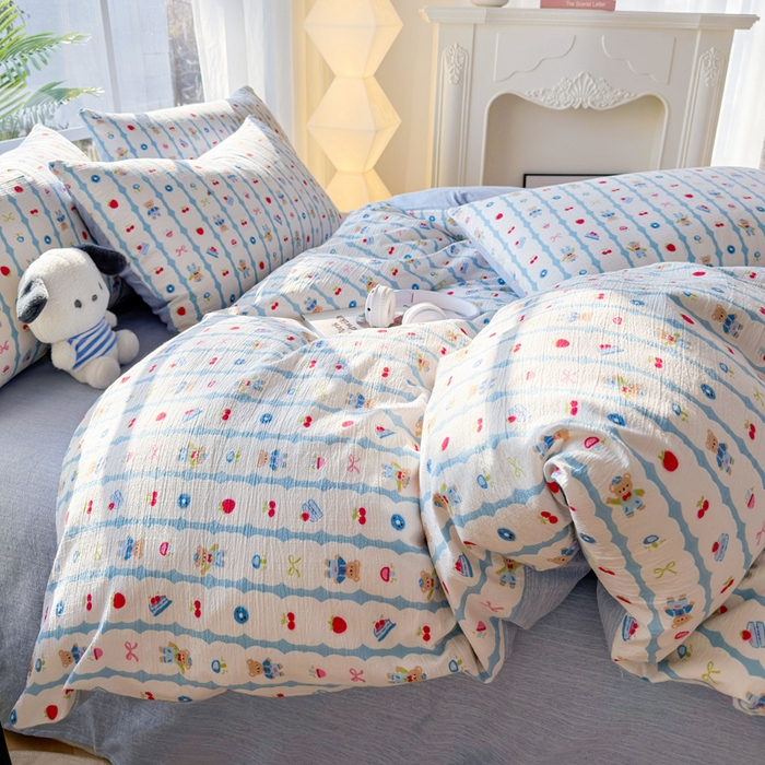 91家纺网 家纺一手货源 找家纺 王朝国际 2026新款时尚印花棉纱四件套 小熊派对