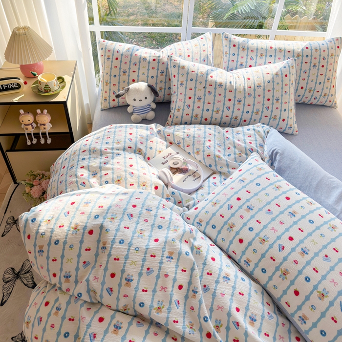 91家纺网 家纺一手货源 找家纺 王朝国际 2026新款时尚印花棉纱四件套 小熊派对