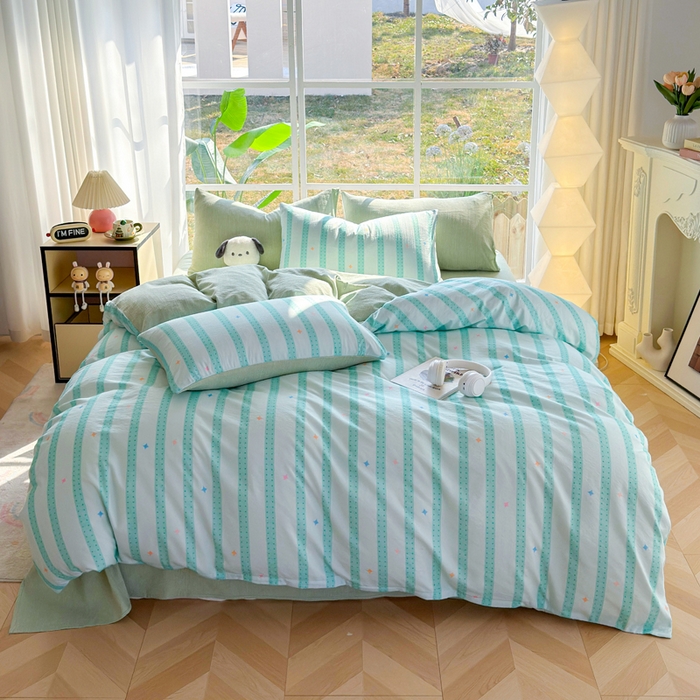 91家纺网 家纺一手货源 找家纺 王朝国际 2026新款时尚印花棉纱四件套 星河律动