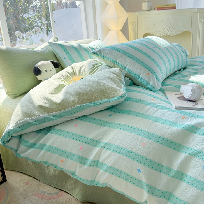 91家纺网 家纺一手货源 找家纺 王朝国际 2026新款时尚印花棉纱四件套 星河律动