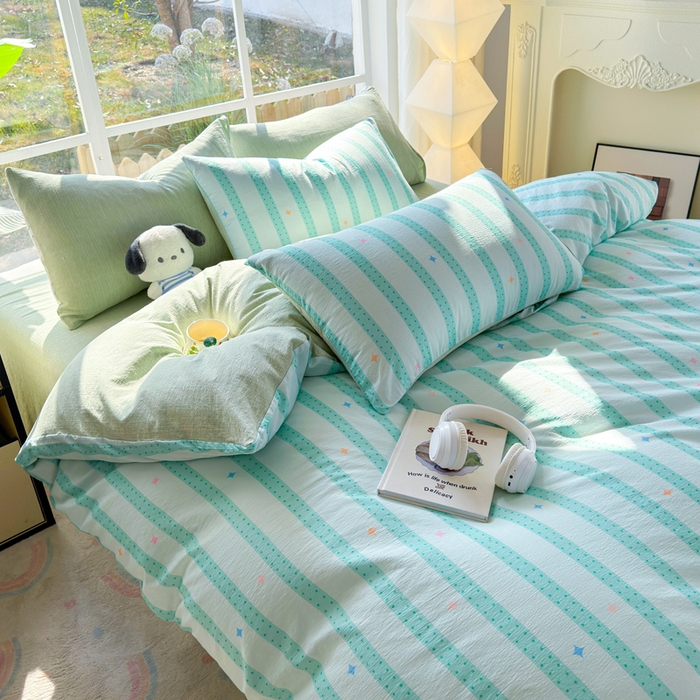 91家纺网 家纺一手货源 找家纺 王朝国际 2026新款时尚印花棉纱四件套 星河律动