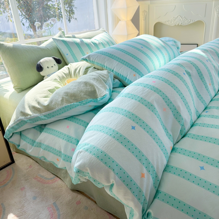 91家纺网 家纺一手货源 找家纺 王朝国际 2026新款时尚印花棉纱四件套 星河律动