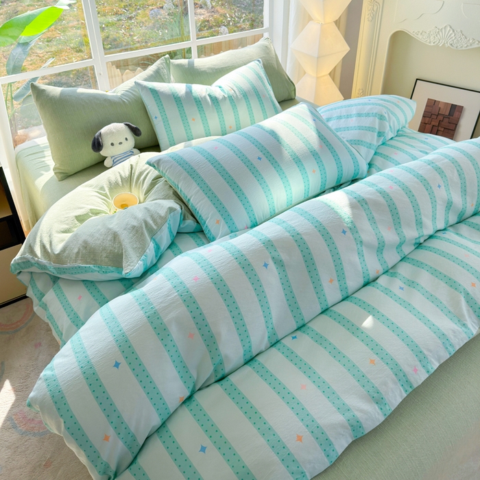 91家纺网 家纺一手货源 找家纺 王朝国际 2026新款时尚印花棉纱四件套 星河律动