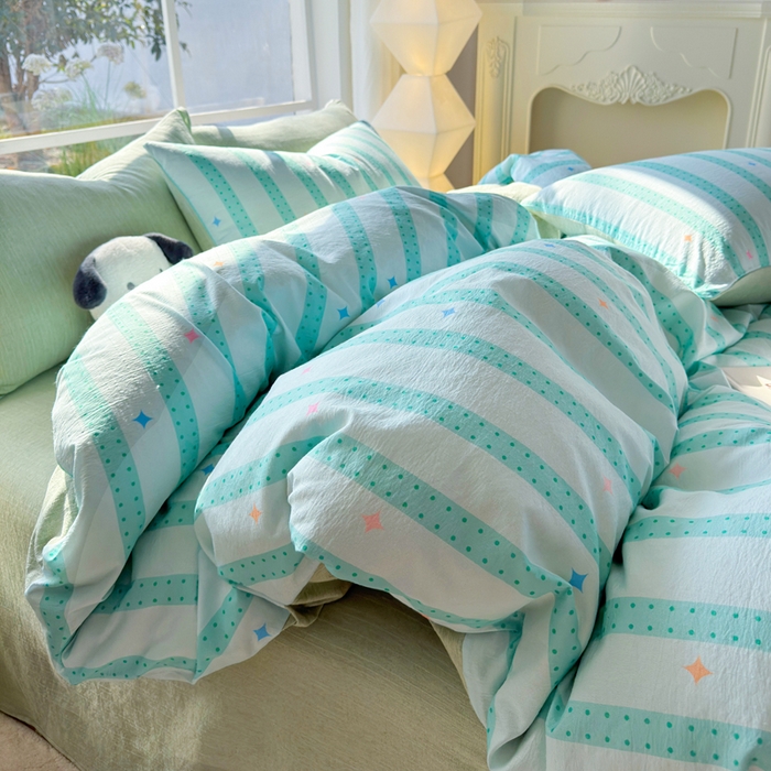 91家纺网 家纺一手货源 找家纺 王朝国际 2026新款时尚印花棉纱四件套 星河律动