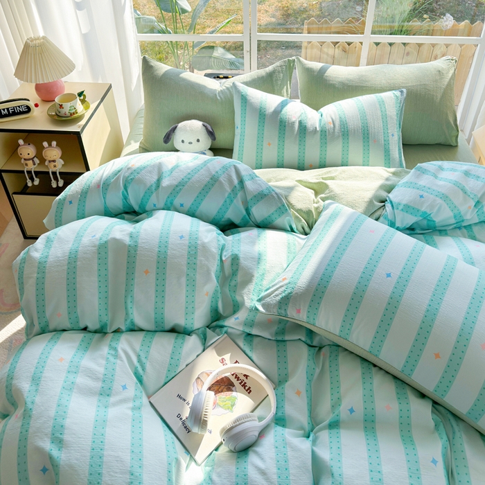 91家纺网 家纺一手货源 找家纺 王朝国际 2026新款时尚印花棉纱四件套 星河律动