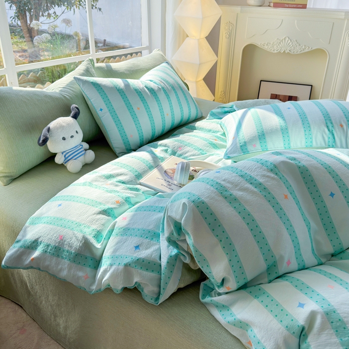 91家纺网 家纺一手货源 找家纺 王朝国际 2026新款时尚印花棉纱四件套 星河律动