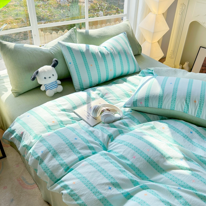 91家纺网 家纺一手货源 找家纺 王朝国际 2026新款时尚印花棉纱四件套 星河律动