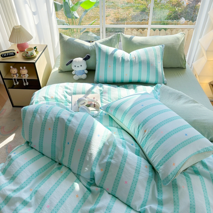 91家纺网 家纺一手货源 找家纺 王朝国际 2026新款时尚印花棉纱四件套 星河律动