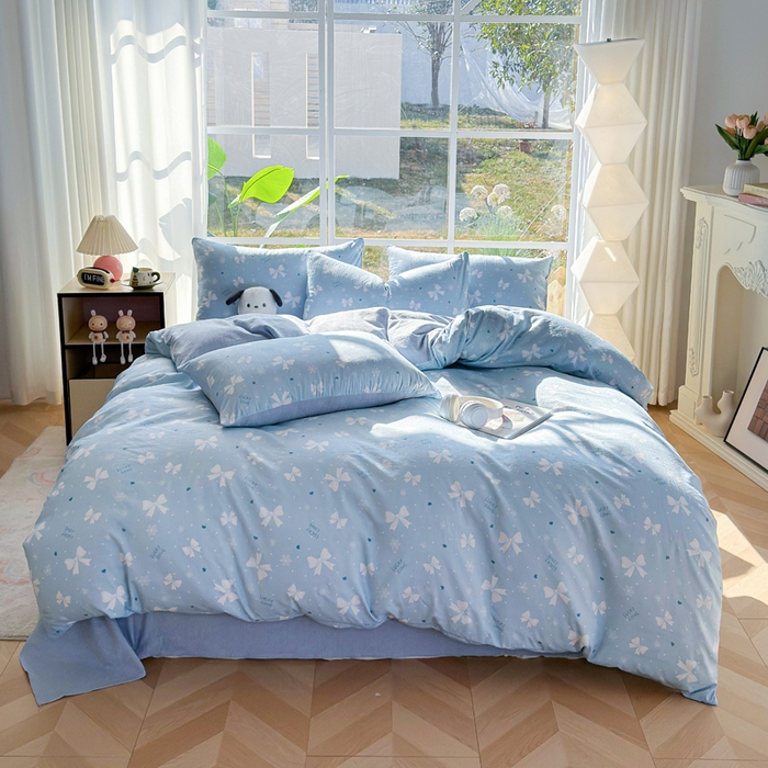 91家纺网 家纺一手货源 找家纺 王朝国际 2026新款时尚印花棉纱四件套 月光蝶