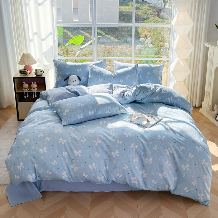 91家纺网 家纺一手货源 找家纺 王朝国际 2026新款时尚印花棉纱四件套 月光蝶