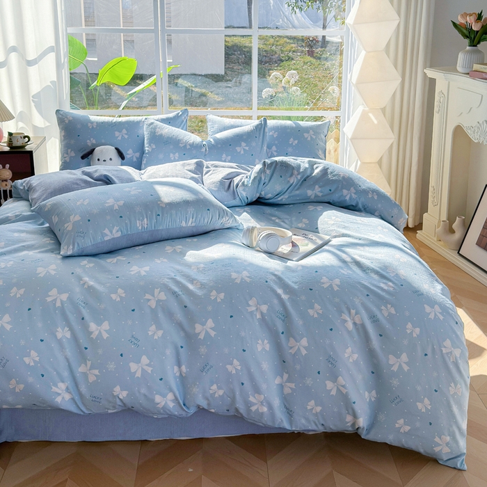 91家纺网 家纺一手货源 找家纺 王朝国际 2026新款时尚印花棉纱四件套 月光蝶