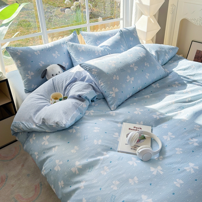 91家纺网 家纺一手货源 找家纺 王朝国际 2026新款时尚印花棉纱四件套 月光蝶