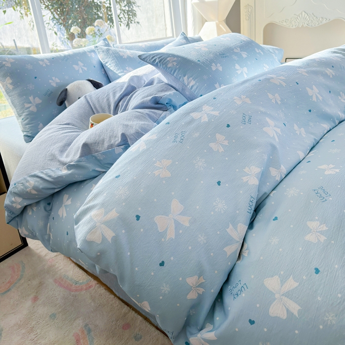 91家纺网 家纺一手货源 找家纺 王朝国际 2026新款时尚印花棉纱四件套 月光蝶