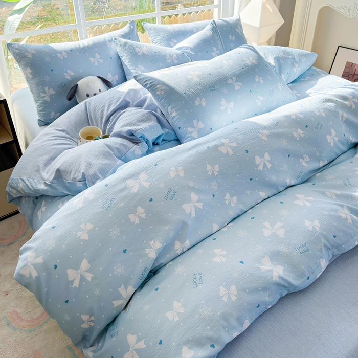 91家纺网 家纺一手货源 找家纺 王朝国际 2026新款时尚印花棉纱四件套 月光蝶