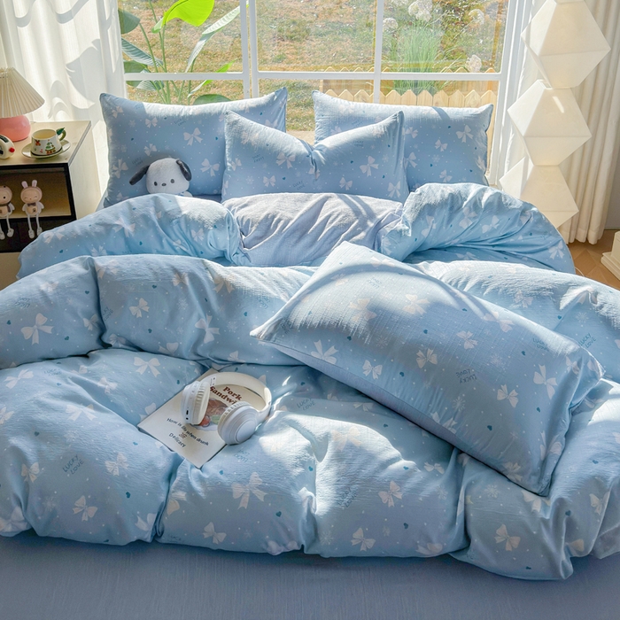 91家纺网 家纺一手货源 找家纺 王朝国际 2026新款时尚印花棉纱四件套 月光蝶