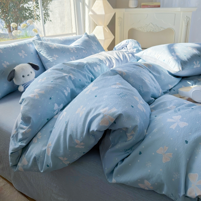 91家纺网 家纺一手货源 找家纺 王朝国际 2026新款时尚印花棉纱四件套 月光蝶