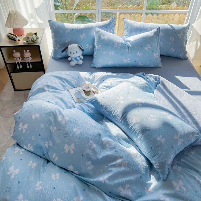 91家纺网 家纺一手货源 找家纺 王朝国际 2026新款时尚印花棉纱四件套 月光蝶