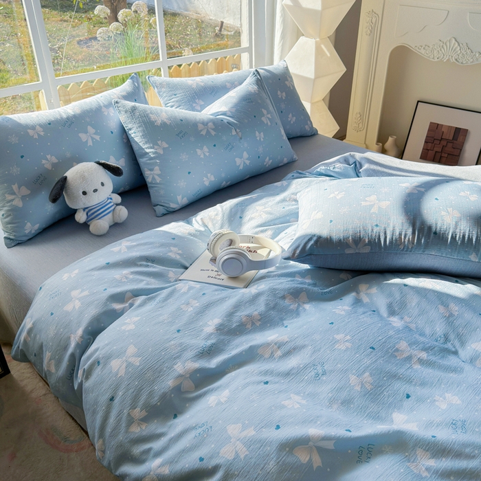 91家纺网 家纺一手货源 找家纺 王朝国际 2026新款时尚印花棉纱四件套 月光蝶