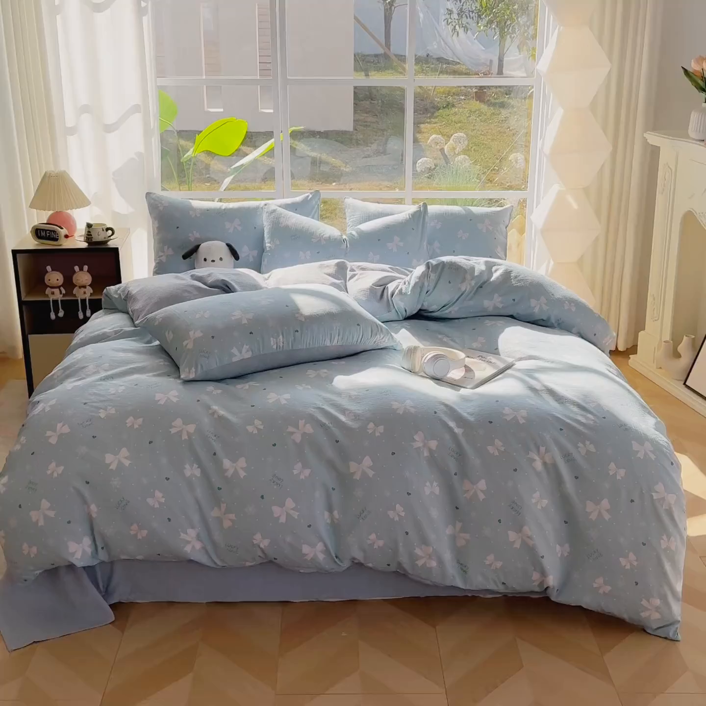 91家纺网 家纺一手货源 找家纺 王朝国际 2026新款时尚印花棉纱四件套 月光蝶