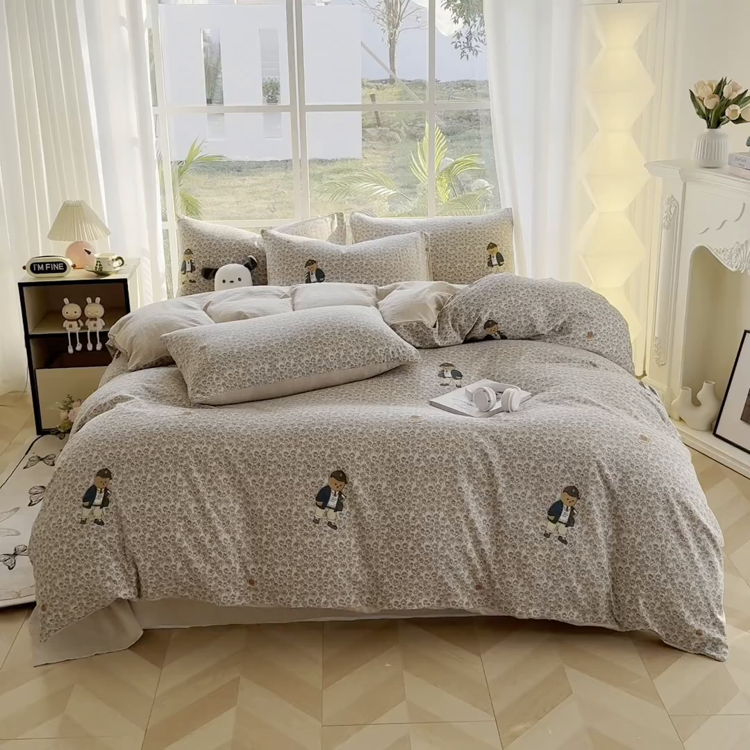 91家纺网 家纺一手货源 找家纺 王朝国际 2026新款时尚印花棉纱四件套 童趣