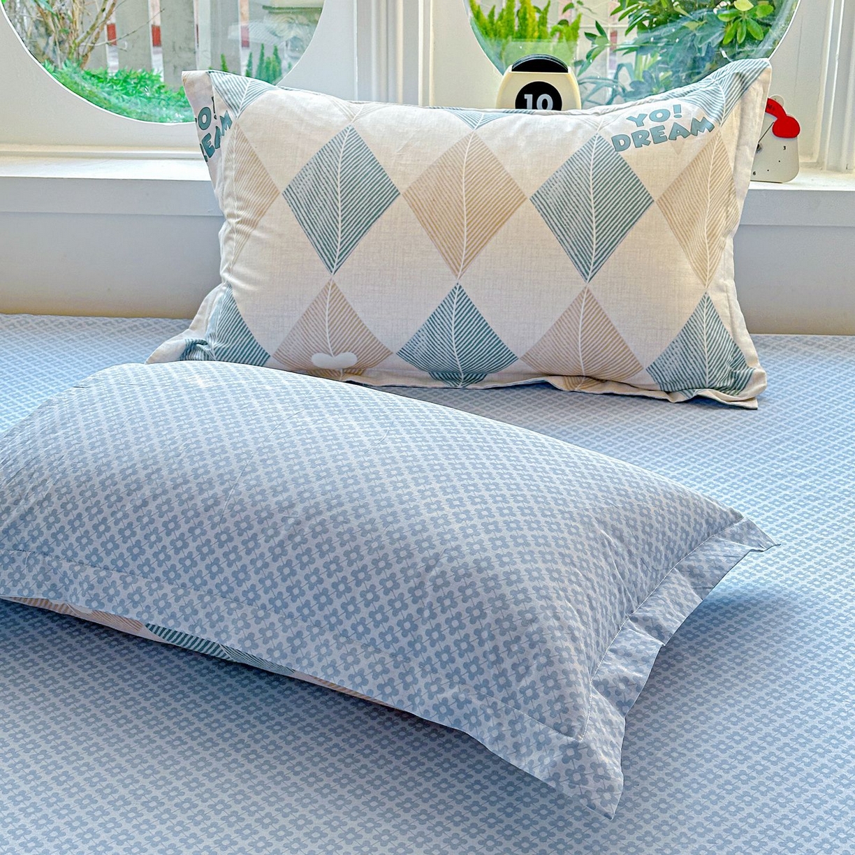 91家纺网 家纺一手货源 找家纺 恩泽家纺 2026新款13372ins全棉印花四件套单品系列-单枕套 菱形世界