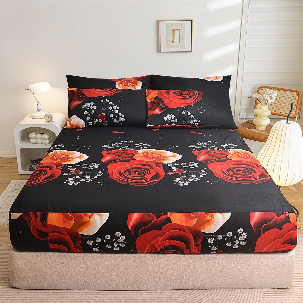 91家纺网 家纺一手货源 找家纺 （总）柏钧家纺 2026新款万圣节元素85g芦荟棉外贸尺寸可定制单品床笠跨境直播床笠三件套