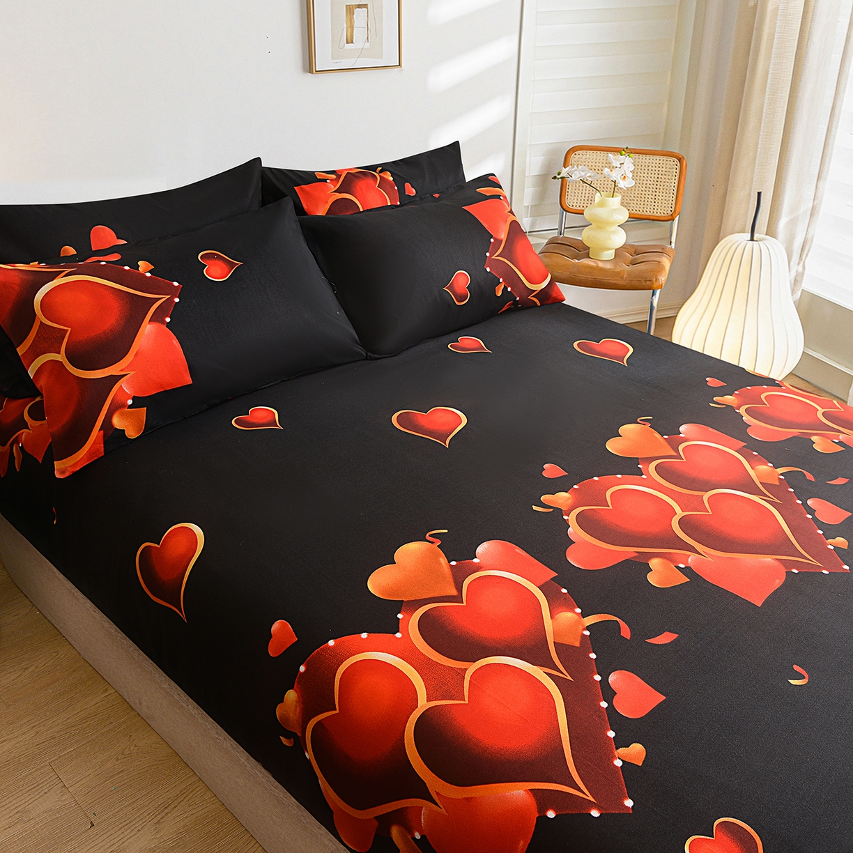 91家纺网 家纺一手货源 找家纺 柏钧家纺 2026新款万圣节元素85g芦荟棉外贸尺寸可定制单品床笠跨境直播床笠三件套 黑心