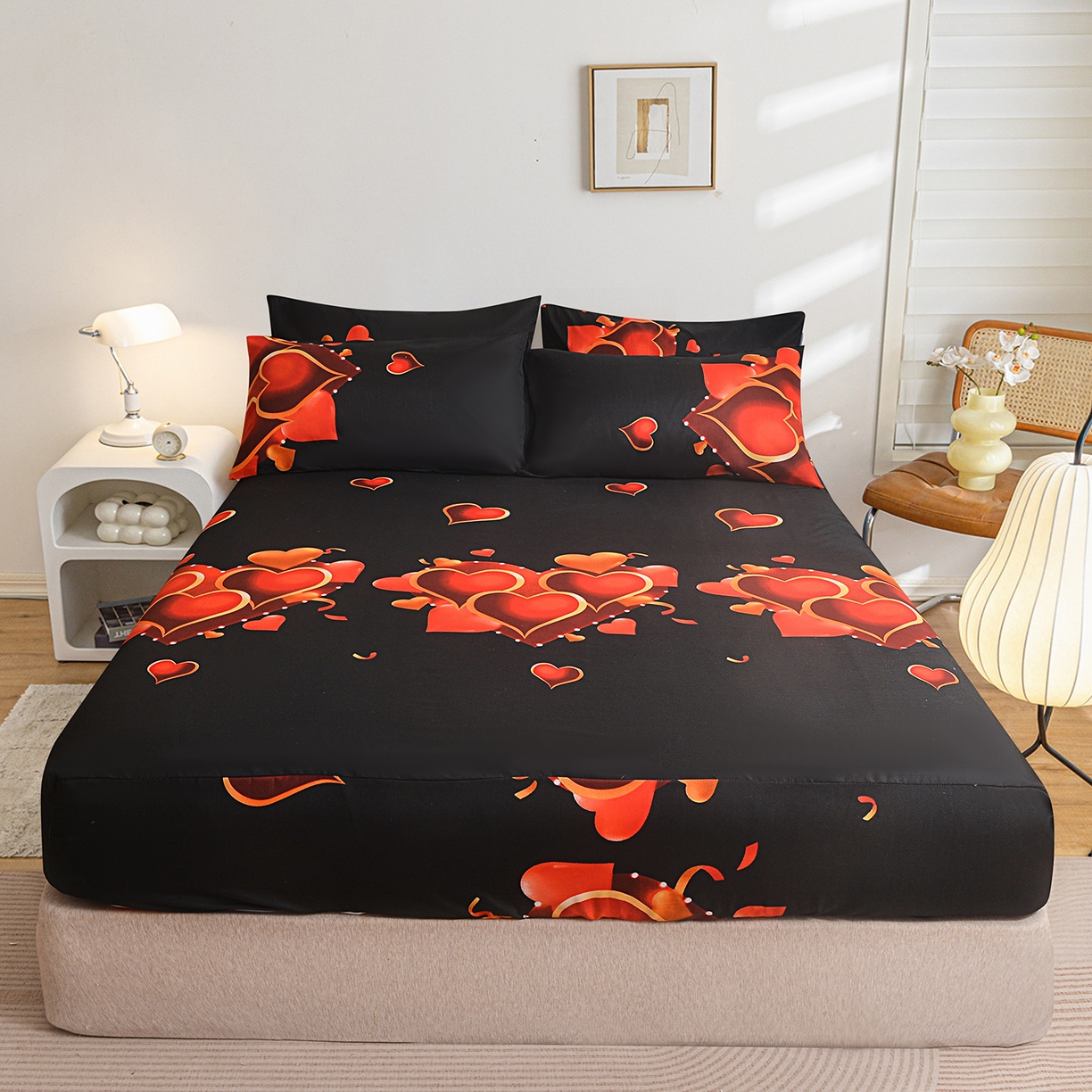 柏钧家纺 2026新款万圣节元素85g芦荟棉外贸尺寸可定制单品床笠跨境直播床笠三件套 黑心