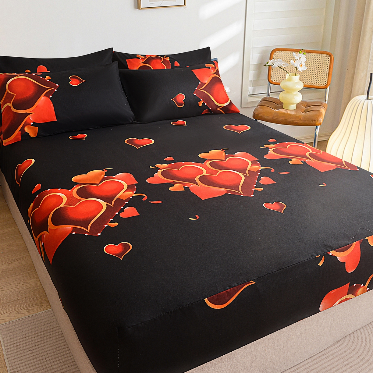 91家纺网 家纺一手货源 找家纺 柏钧家纺 2026新款万圣节元素85g芦荟棉外贸尺寸可定制单品床笠跨境直播床笠三件套 黑心